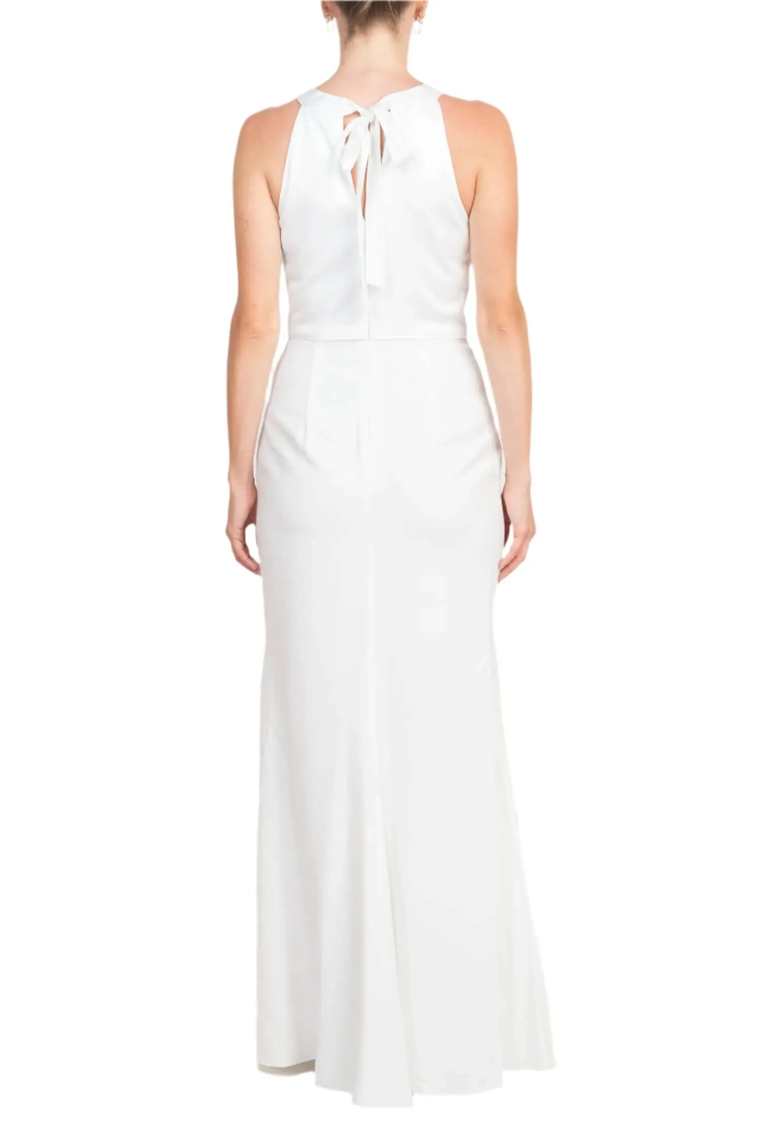 Adrianna Papell Halter Neck Sleeveless Empire Waist Tie Back Zipper Back Bodycon Solid Crepe Dress