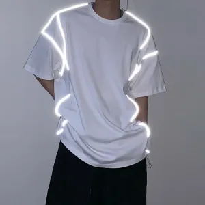 Men's T-shirt Wear Reflective Short-sleeved Fashion Cotton Clothes Black White Loose Fit Tops Round Neck 9Y2228