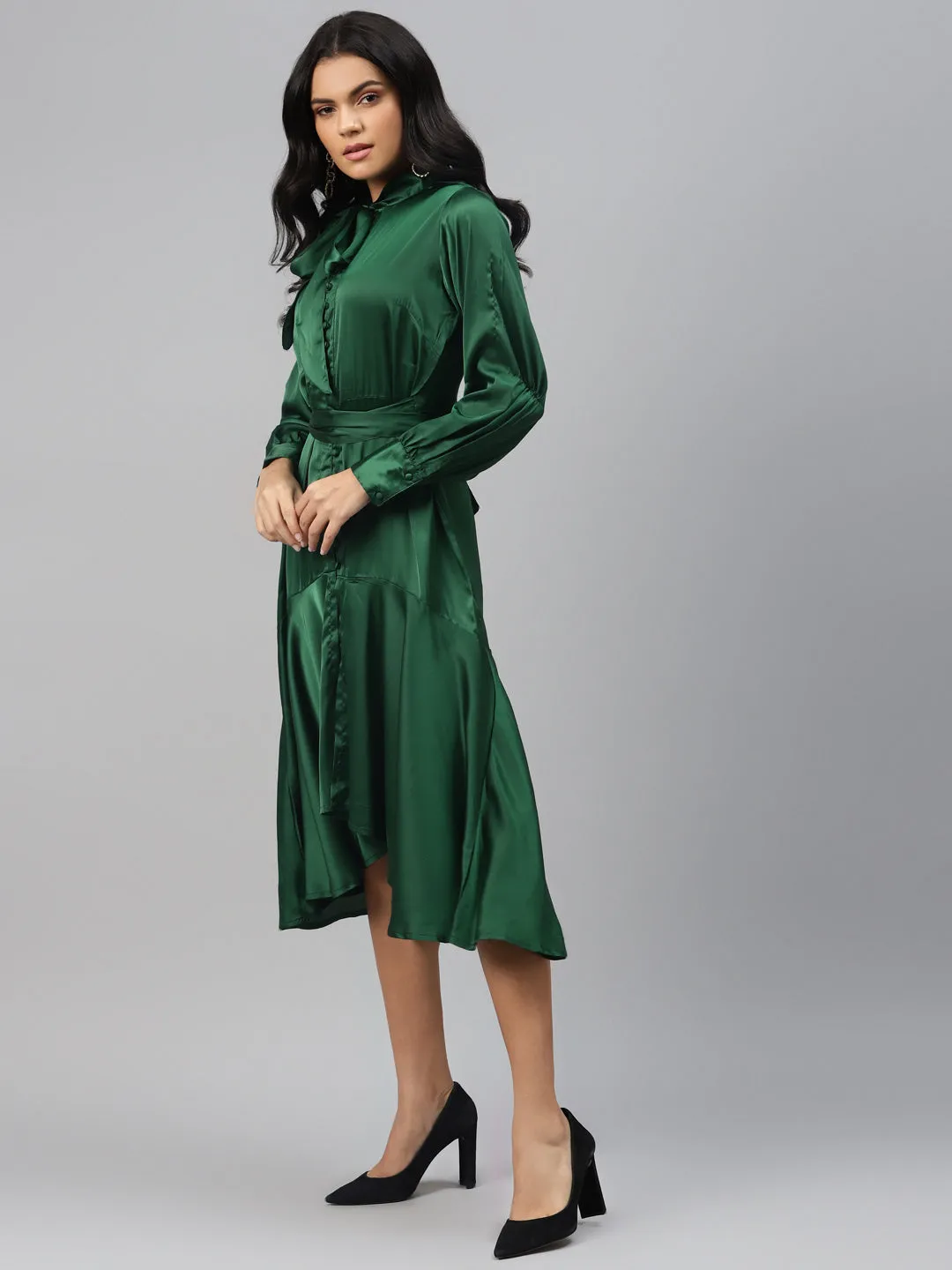 plusS Women Gorgeous Green Solid Retro Denims Dress