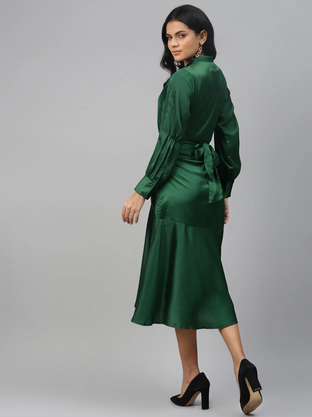 plusS Women Gorgeous Green Solid Retro Denims Dress