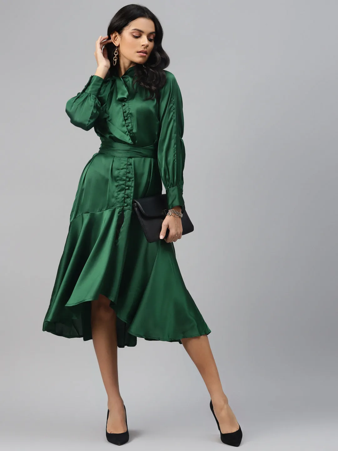 plusS Women Gorgeous Green Solid Retro Denims Dress