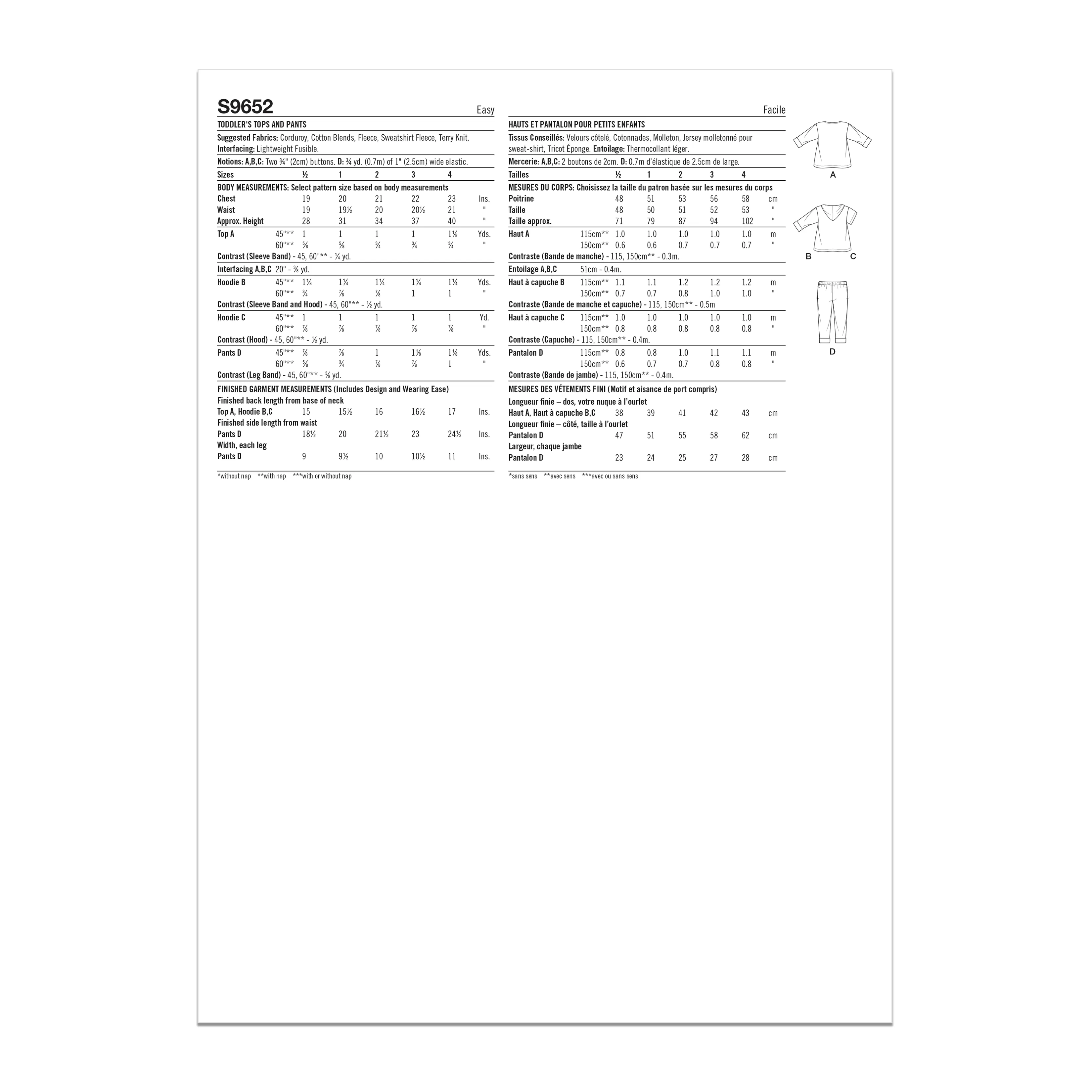Simplicity Sewing Pattern S9652 TODDLERS' TOPS AND PANTS