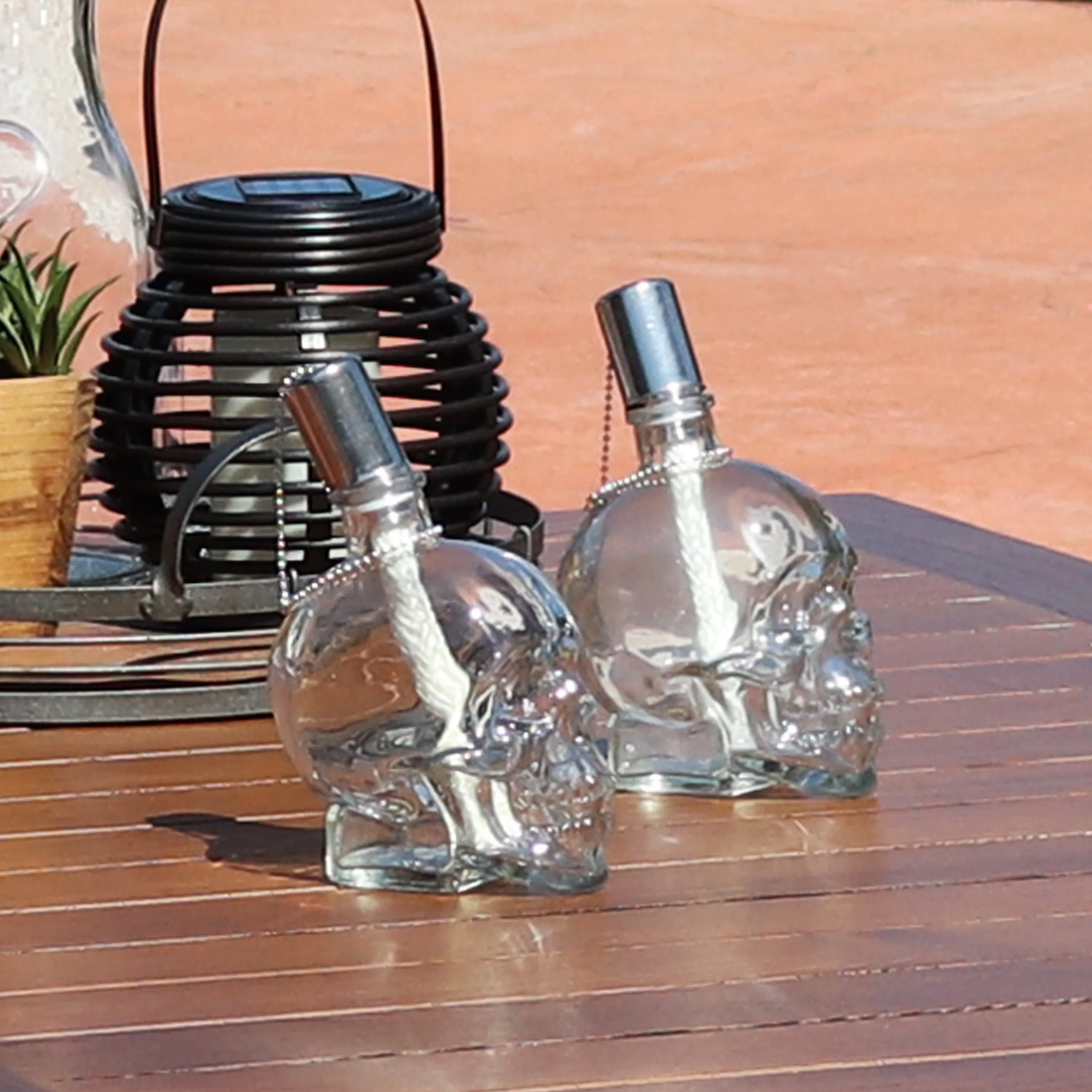 Sunnydaze Grinning Skull Glass Tabletop Torches